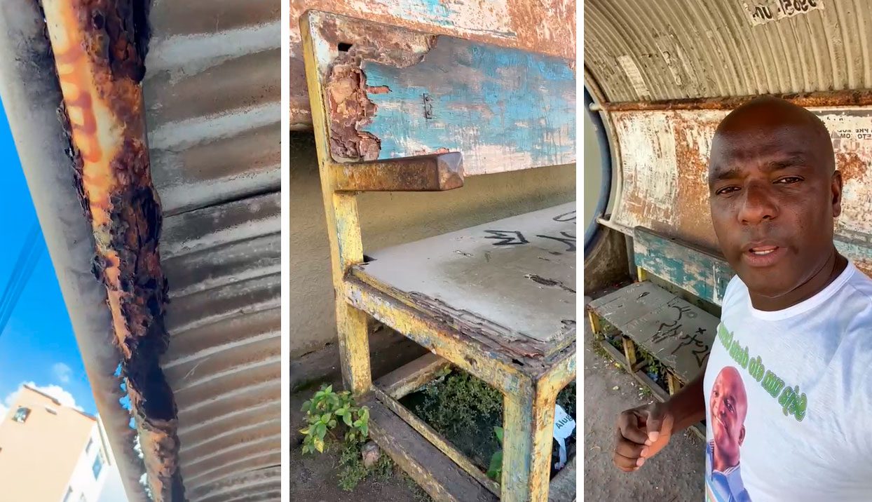 Condições precárias de ponto de ônibus na Avenida Todos os Santos, em Jacaraípe, causam indignação