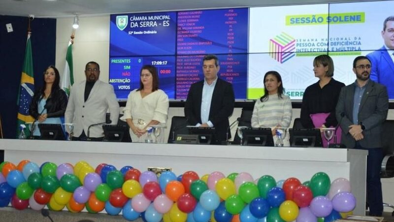 Homenagem à SEDU na Câmara da Serra em comemoração à semana Nacional da Pessoa com Deficiência Intelectual e Múltipla