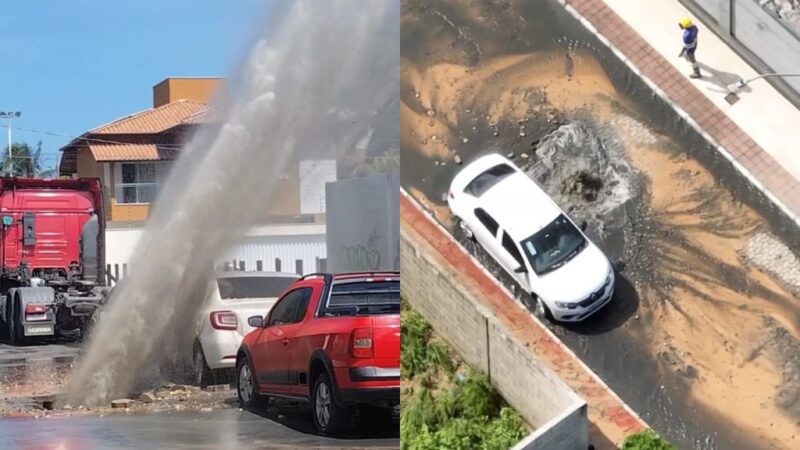 Explosão transforma esgoto em “cachoeira”, abre cratera, destrói carro de turistas e espalha sujeira na Serra